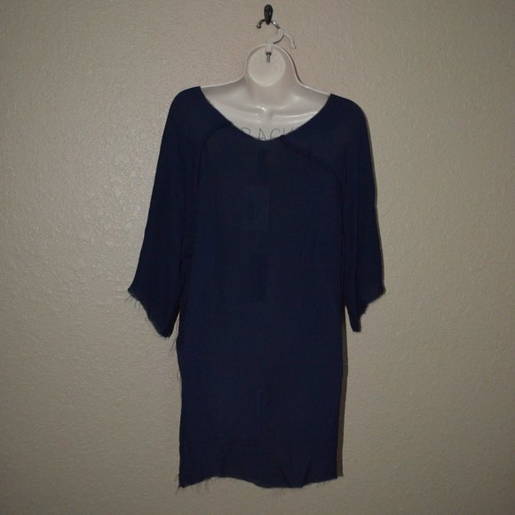 NWT $366 Sz M JAGA Navy Silk Tunic Top Blouse w/ Birds - Picture 6 of 7